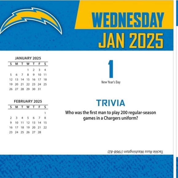 NFL Los Angeles Chargers 2025 Desk Calendar Brand New In Box - Picture 3 of 7